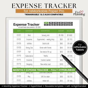 Rastreador de gastos para reMarkable Paper Pro y reMarkable 2 / Registro de gastos mensuales con hipervínculos, rastreador de gastos y planificador de finanzas personales (PDF)