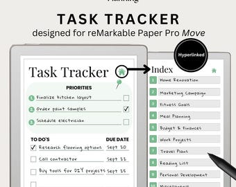 Hyperlinked Task Tracker Notebook for reMarkable | Project Planner & Productivity Template | Project Tracker Task Management | Focus Planner