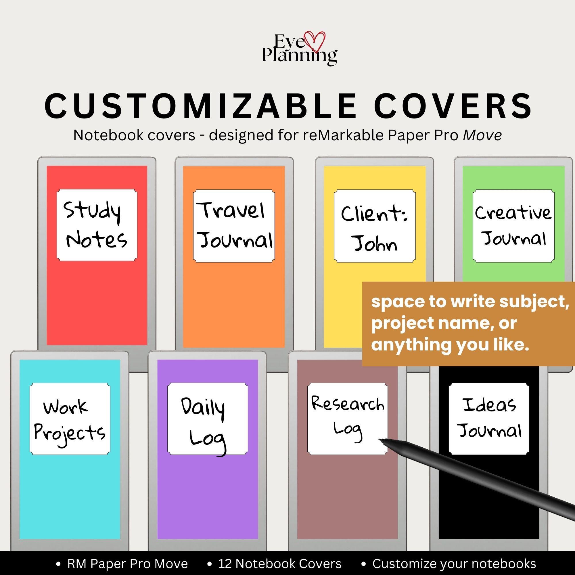 ReMarkable Paper Pro Move用ノートカバーバンドル | 12色のreMarkable