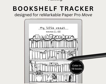 Bookshelf Tracker for reMarkable Paper Pro Move | Digital Book Tracker, Reading Challenge & Aesthetic Book Journal Template | Coloring page
