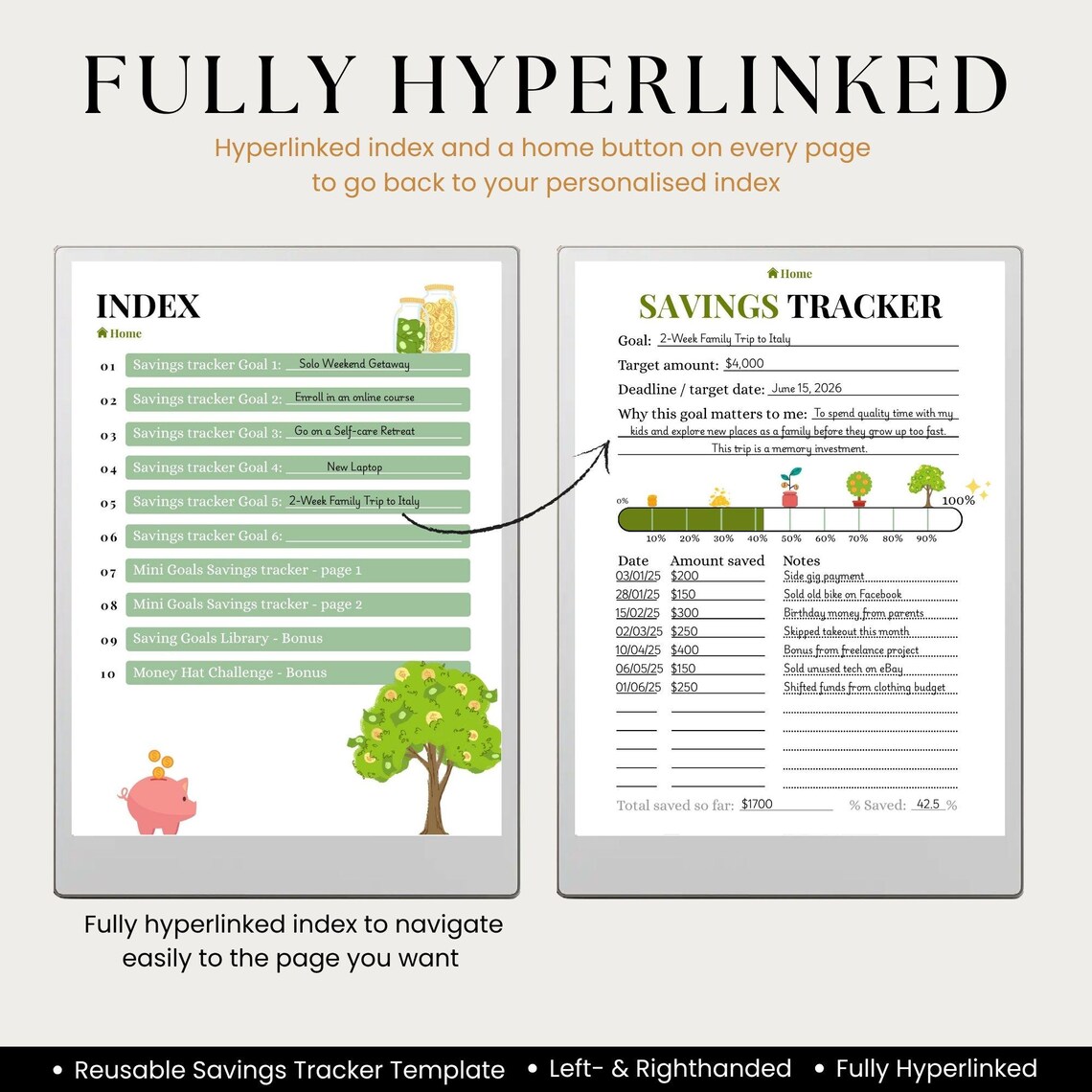 Savings Tracker for Remarkable Paper Pro | Hyperlinked Savings Goal ...
