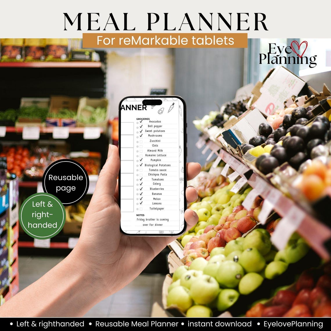 Weekly Meal Planner With Grocery List | 7 Day Menu Plan | Reusable ...
