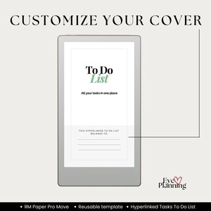 Task Tracker PDF for reMarkable Paper Pro Move with hyperlinked pages, customize your cover of the To Do List Task Tracker