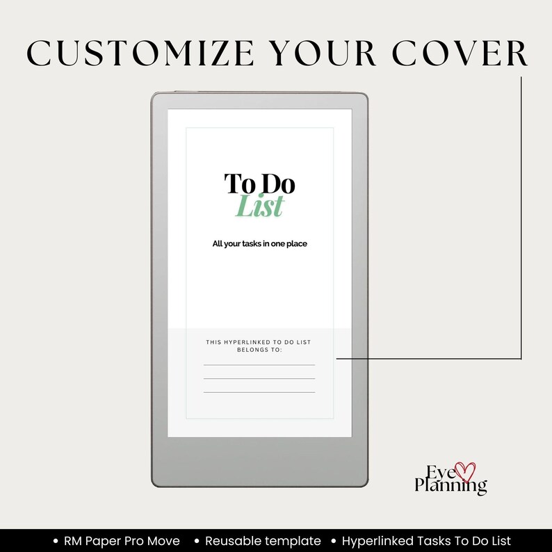 Task Tracker PDF for reMarkable Paper Pro Move with hyperlinked pages, customize your cover of the To Do List Task Tracker