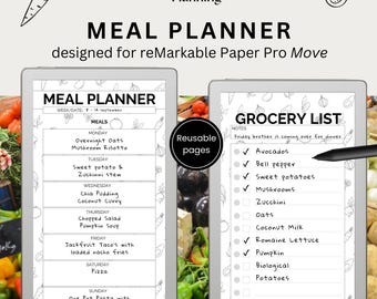 Weekly Meal Planner With Grocery List Designed for the Remarkable Paper ...