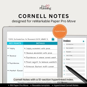 Cornell Notes für reMarkable Paper Pro Move | Cornell Notiz Vorlage für Studium, Meetings & Therapie | Studenten und Arbeitsheft
