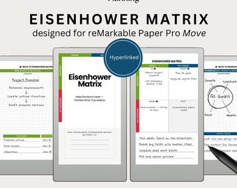 Eisenhower Matrix for reMarkable Paper Pro Move | Priority Matrix Planner, Decision Matrix, Hyperlinked Task Organizer, Productivity Tool