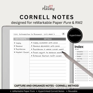 Cornell Notes for reMarkable Paper Pure & RM2 | Cornell Note Taking Template for Study, Meetings and Therapy | Student and Work Notebook