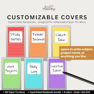 Color notebooks set for reMarkable Move, includes red, orange, yellow, green, blue, and purple digital covers