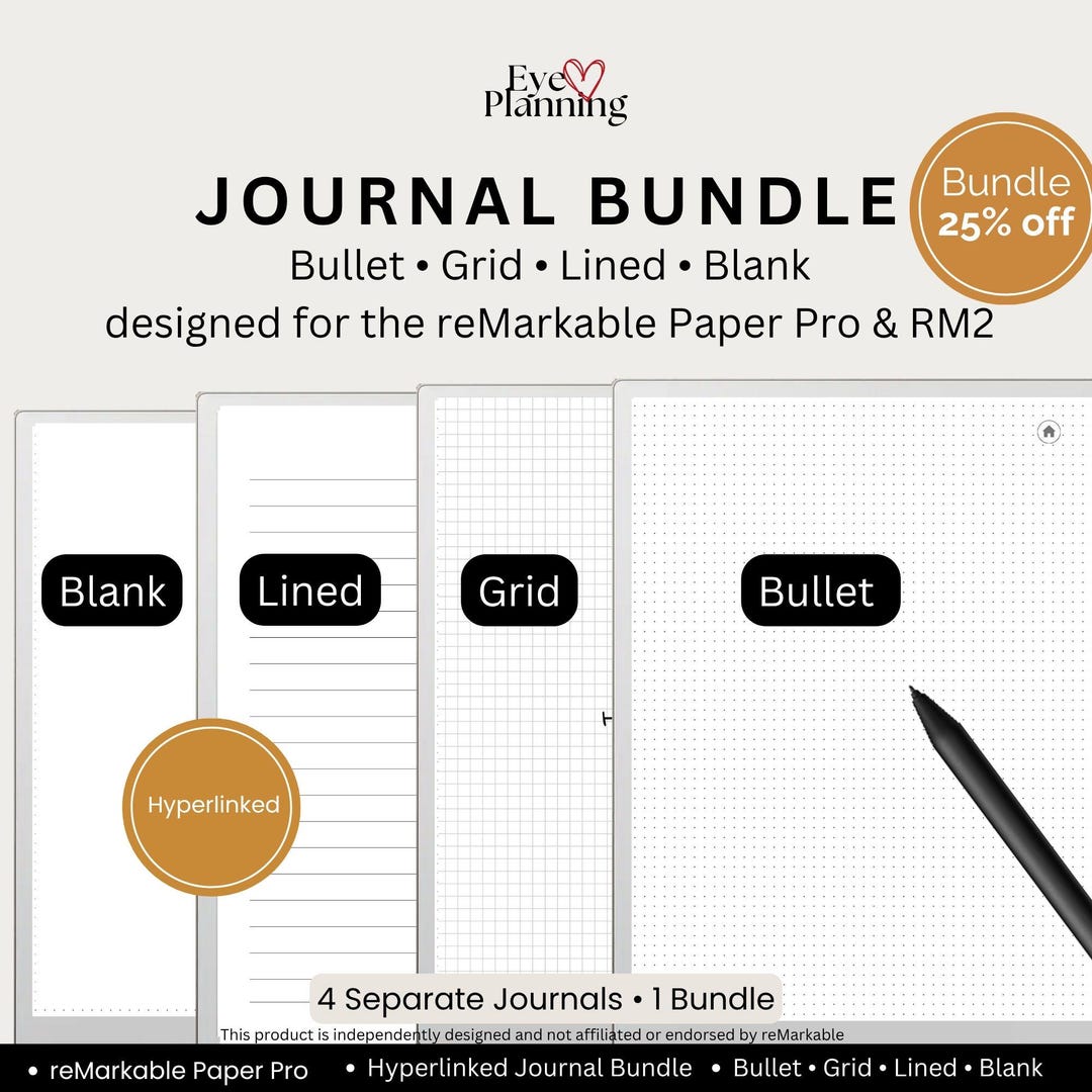 Journal Bundle for Remarkable Paper Pro & Remarkable 2 | Bullet, Grid ...
