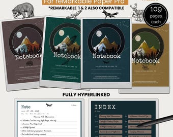 Notebookbundel voor buiten voor reMarkable Paper Pro | Aanpasbare hyperlinkindex | Esthetische tijdschriften voor notities en planning | Niet gedateerd