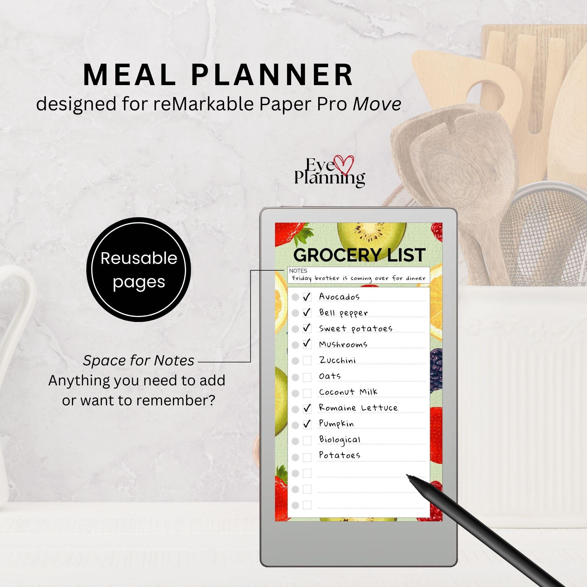 Weekly Meal Planner With Grocery List Designed for the Remarkable Paper ...