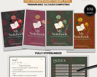 Hyperlinked notebookbundel voor reMarkable Paper Pro | Sjabloon voor het maken van aantekeningen | opmerkelijk 2 | Bloemen | Journalen | Vergadernotitieboekje | Opmerkingen: