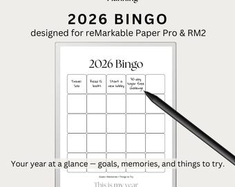 2026 Bingo for reMarkable Paper Pro | Goal Setting & Vision Board Template