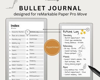 Bullet Journal designad för reMarkable Paper Pro Move | Darker Bullets 112 sidor | Hyperlänkad punktrutnätsjournal, Bujo-mall och anteckningsskrivande