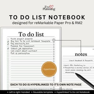Quaderno per la lista delle cose da fare per reMarkable Paper Pro / Lista di controllo con collegamenti ipertestuali / Note reMarkable / Monitoraggio delle attività / Agenda giornaliera semplice / Agenda giornaliera