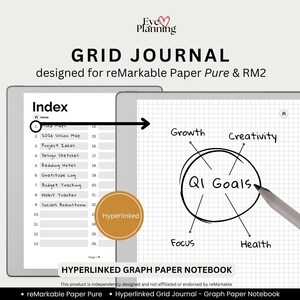 Grid Journal für reMarkable Paper Pure | Notizbuch mit Maßpapier, Bullet Journal, Grid Planner, Mathe-Papier & Notizen-Vorlage PDF