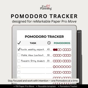 Pomodoro Tracker for reMarkable Move | Productivity Tool | Time Tracker | Study Planner | ADHD Focus Template | Pomodoro Log & Timer