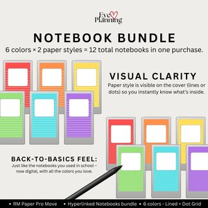 Aesthetic digital notebooks with lined and dot grid options, designed for reMarkable Paper Pro Move users