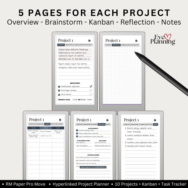 Hyperlinked Project Planner for Remarkable Paper Pro Move | Project ...
