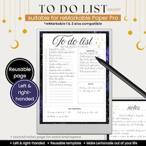 Digital To Do List suitable for reMarkable Paper Pro | Galaxy Daily Reusable task Planner | Compatible with reMarkable 1 & 2 | undated | PDF