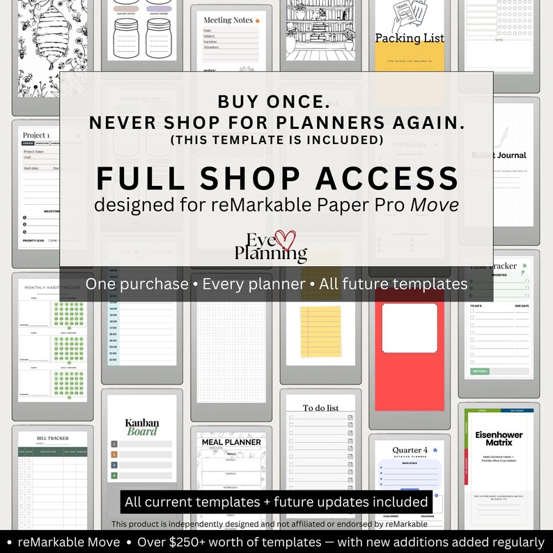 Full Access Pass for reMarkable Paper Pro Move with access to all current and future planner templates.