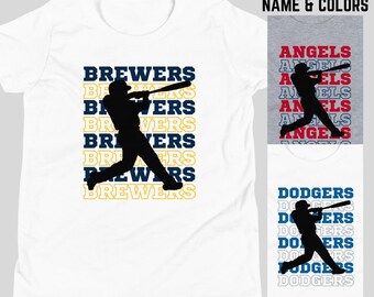 Camiseta con nombre del equipo de béisbol / Nombre y colores personalizados / Talla unisex para jóvenes