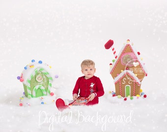 Instant Download Photography Prop DIGITAL BACKDROP for Photographers - Christmas Holiday GINGERBREAD Houses Digital Background