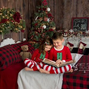Instant Download DIGITAL BACKDROP for Photographers Night Before Christmas Bed Digital Backdrop image 1