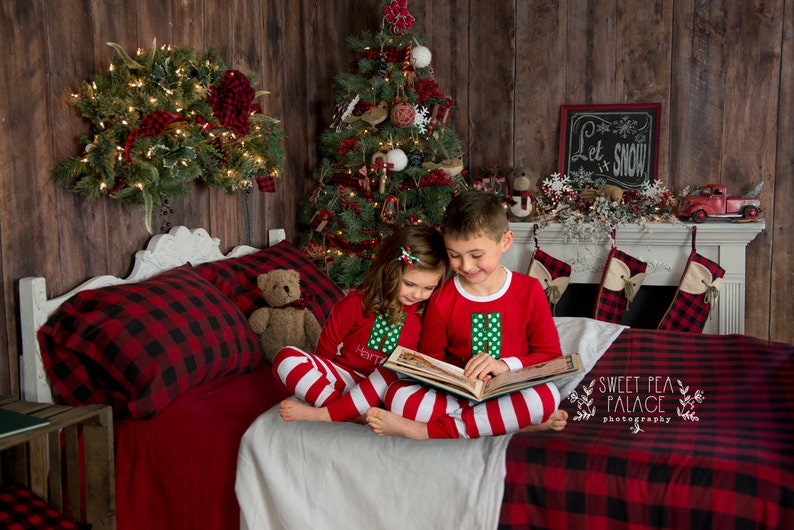 Instant Download DIGITAL BACKDROP for Photographers Night Before Christmas Bed Digital Backdrop image 1