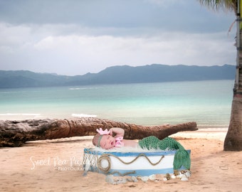 Instant Download DIGITAL BACKDROP for Photographers -Boat on the Beach