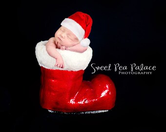 Newborn Baby Child Photography Prop Digital Backdrop for Photographers -Christmas Holiday Santa's Boot