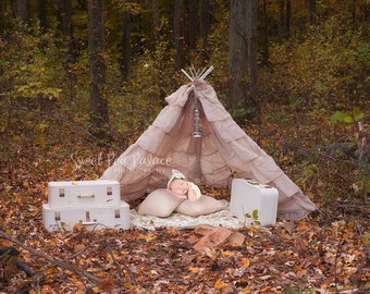 Instant Download Photography Prop DIGITAL BACKDROP for Photographers - Indian Summer Teepee Tent - Digital Background