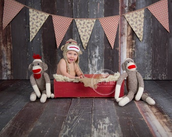 Baby Toddler Child Photography Prop Digital Backdrop for Photographers - SOCK MONKEY Digital Backdrop