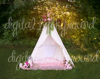 Baby Toddler Child Photography Prop Digital Backdrop for Photographers BOHO TEEPEE Tent Digital Background