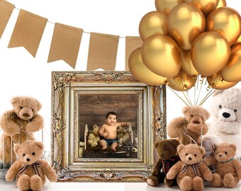 Biirthday Bear Party Happy Birthday DIGITAL Backdrop Template for Photographers