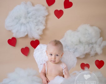 Baby Toddler Child Photography Prop Digital Backdrop for Photographers - VALENTINE'S HEARTS CLOUDS Digital Backdrop