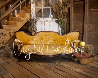 Instant Download Photography Prop DIGITAL BACKDROP for Photographers  -FALL Autumn Sofa barn  - Digital Background