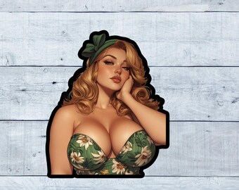 Redhead Pin-Up Girl Vinyl Sticker: Retro Glam Waterproof Decal