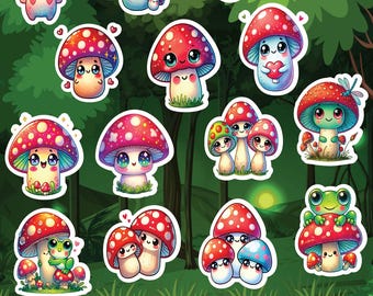 Kawaii Mushroom Sticker Sheet: Waterproof Vinyl Stickers