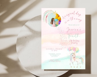 Unicorn Birthday Invitation With Photo | Unicorn Birthday Invite Editable Template | Unicorn Party