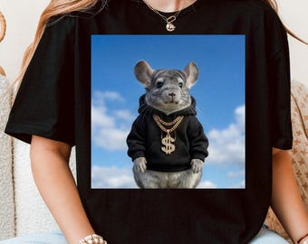 Divertida sudadera con capucha de chinchilla - Camiseta con estampado de mascota adorable con cadenas, diseño de meme urbano streetwear