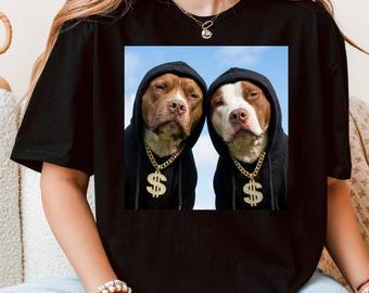 Sudadera divertida con capucha de Pitbull, dos perros con cadenas, estilo streetwear, hip hop, camiseta gráfica con meme urbano, regalo para amantes de los animales