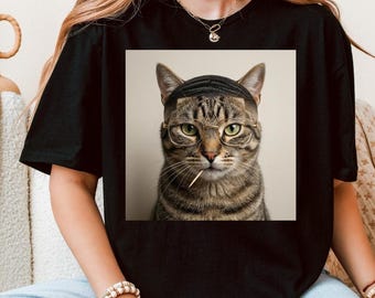 Camiseta divertida de barbero con gato y ondas, camiseta con estampado de corte de pelo moderno, estilo urbano, meme, regalo para amantes de los cortes de pelo frescos.