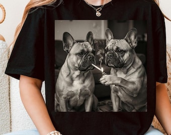 Camiseta divertida de bulldog francés fumando, estilo urbano, camiseta gráfica de perro genial, regalo para amantes de los animales, meme de bulldog francés