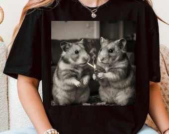 Camiseta divertida de hámster fumando - Camiseta urbana con estampado de roedor y meme adorable - Regalo para amantes de los animales