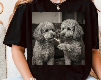 Camiseta divertida con un caniche fumando - Camiseta urbana con estampado de meme de perro elegante para amantes de los animales