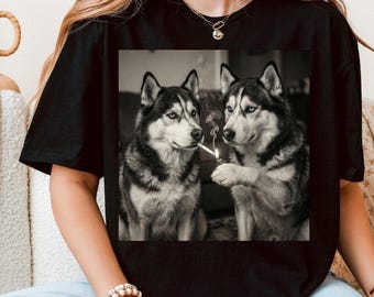 Camiseta divertida de estilo urbano con meme de pastor alemán fumando y perro policía, regalo para enamorados.