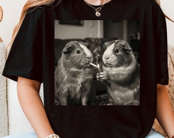Camiseta divertida con meme de cobaya fumando - Camiseta gráfica urbana con un lindo roedor - Regalo para amantes de las mascotas