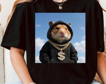 Sudadera con capucha divertida de hámster, camiseta gráfica de estilo urbano con meme y cadenas, regalo para amantes de las mascotas